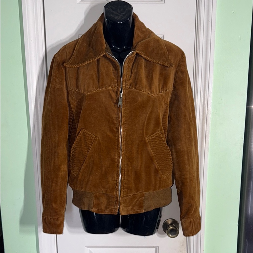 Sears Western Wear Brown 70s Vintage Corduroy Faux Fur Lined Jacket Size Small